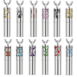 Colección de colgantes collar frasco de perfume aromaterapia cilíndrico hueco de acero