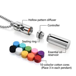 Collar difusor de aromaterapia de acero inoxidable con 10 repuestos de algodón de colores