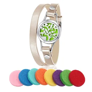 Hochwertiges Aromatherapie-Armband aus 316L Edelstahl mit Lederband und Filzpads