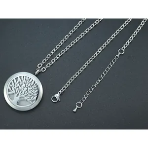 Silver-tone 304 stainless steel Tree of Life pendant necklace with 60cm O-link chain