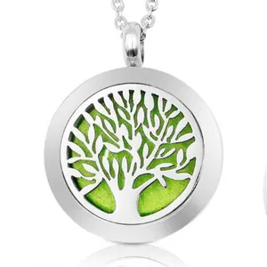 Close-up view of 25mm stainless steel Tree of Life aromatherapy diffuser locket pendant