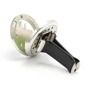 Close-up view of the stainless steel vent clip showing magnetic opening and black rubber coat