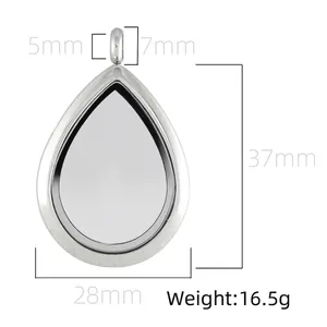 Colgante relicario gota de vidrio acero inoxidable dimensiones 37x28mm peso 16,5g