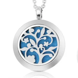 Close-up of 25mm stainless steel tree of life aromatherapy diffuser locket pendant
