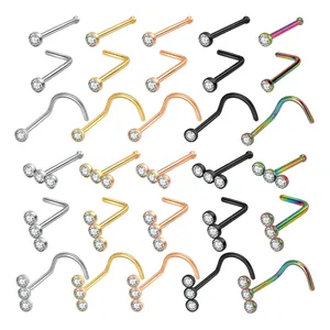 Set de piercings de nariz de acero inoxidable con diseños de cristal