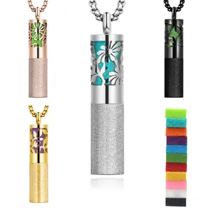 Collana Diffusore Aromaterapia in Acciaio Inossidabile Ciondolo Boccetta Profumo Smerigliato Catena Maglione Fiore Traforato Gioielli Donna