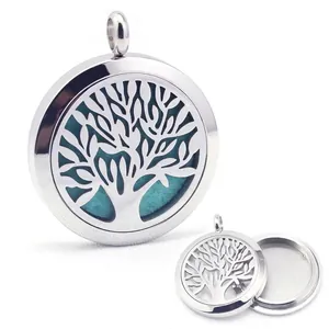 Collier Diffuseur d'Huiles Essentielles Arbre de Vie en Acier Inoxydable Pendentif d'Aromathérapie Rond Bijoux pour Femmes