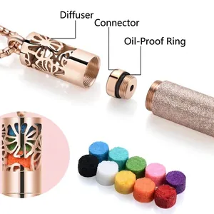 Collana diffusore per aromaterapia in acciaio inossidabile oro rosa con flacone smerigliato