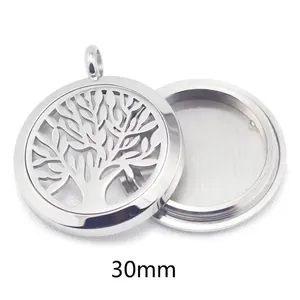 Pendentif médaillon diffuseur d'huiles essentielles arbre de vie 30mm en inox