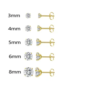 Set di orecchini a lobo in acciaio inossidabile con zirconi da 3 mm fino a 8 mm