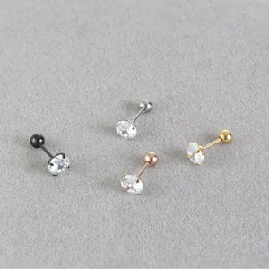Four-claw AAA zircon stud earrings with 0.8mm needle and ball screw back