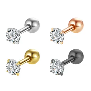 Minimalist four-prong AAA zircon stud earrings in four colors with ball screw backings
