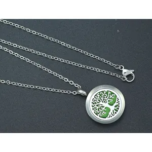 Stainless steel tree of life locket necklace with a 60cm durable silver O-link chain