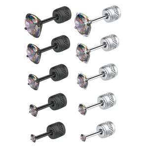 Boucles d'Oreilles Clous en Acier Inoxydable Strass Arcobaleno pour Femmes Hommes Quatre Griffes Fermoir à Vis à Double Tête Bijoux de Piercing