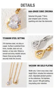 Vista dettagliata della collana in zirconia 3A a goccia con catena in acciaio placcato oro 18K