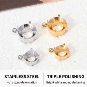 Close-up of polished stainless steel claw settings in gold and silver for jewelry making.
