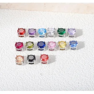 Close-up of 6mm colorful cubic zirconia beads with metal settings for DIY jewelry making