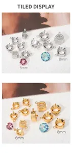 Stainless steel stone settings in silver and gold finishes for 6mm and 8mm gems