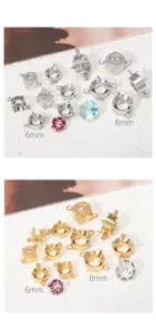 Detail of stainless steel jewelry settings with 6mm and 8mm size reference stones.