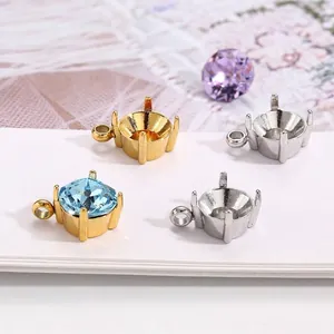 Stainless Steel Rivoli Stone Setting 18K Gold Plated Four Prong Claw Setting DIY Jewelry Findings Round Pendant Base Setting
