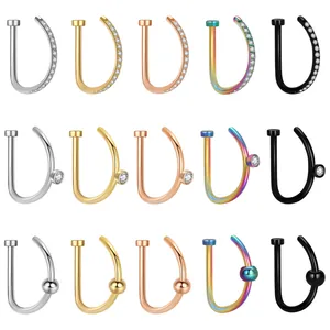 Piercing al Naso a Forma di D in Acciaio Inossidabile per Uomo Donna Con Zirconia Intarsiata Cuore Finto Gioielli