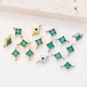 Smaragdgrüne quadratische Zirkonia-Verbinder in Gold und Silber Edelstahl für DIY Schmuck.