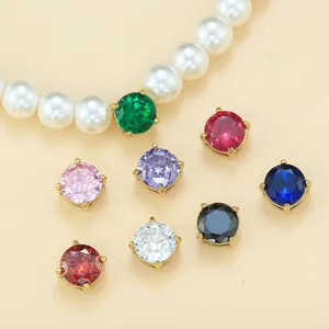 Round Titanium Steel Cubic Zirconia DIY Beads 6mm Birthstone Charms For Necklace Bracelet Jewelry Making Accessories