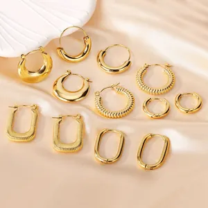 Elegant vintage set of 18k gold plated stainless steel hoop earrings for women