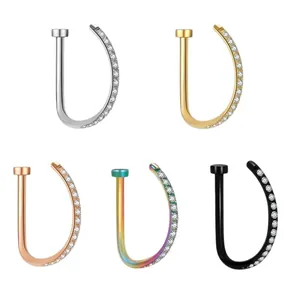 Set di 5 piercing al naso a forma di D in acciaio inossidabile con zirconi cubici
