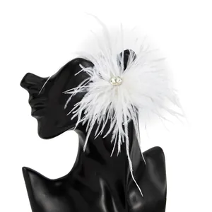 Gros plan sur des boucles d'oreilles en plumes blanches avec un cristal central scintillant