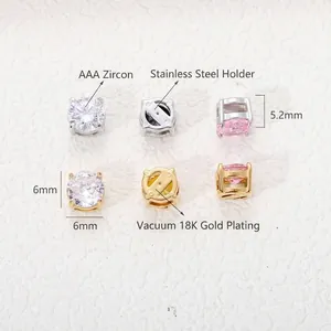 AAA cubic zirconia beads in stainless steel settings for DIY jewelry making, 6mm size