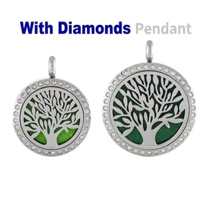 Collar con Colgante Difusor de Aceite Esencial de Aromaterapia de Acero Inoxidable Joyería de Strass de Árbol de la Vida Hueco para Mujeres Hombres
