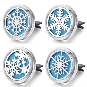Stainless Steel Snowflake Car Air Freshener Vent Clip Aromatherapy Essential Oil Diffuser Locket With Felt Pads Christmas Gift