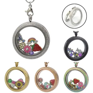 Stainless Steel Round Floating Glass Locket Pendant For Photo Frosted Magnetic Opening DIY Jewelry Making Memory Pendant