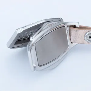 Aromatherapy stainless steel rectangular locket bracelet with a genuine leather strap