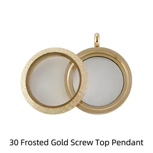 Close-up of the 30mm frosted gold stainless steel screw-on locket pendant structure