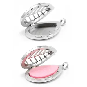Collar difusor de aromaterapia de acero inoxidable con forma de gota y tapa hueca