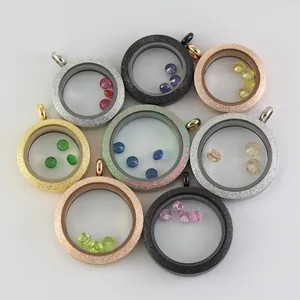 Collection of stainless steel screw-open glass locket pendants with colorful stones