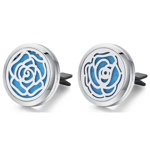 Stainless Steel Car Aromatherapy Diffuser Vent Clip Rose Hollow Locket With Felt Pads Vehicle Fragrance Essential Oil Diffuser