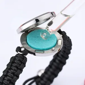 Aromatherapy locket bracelet with stainless steel diffuser and black braided rope