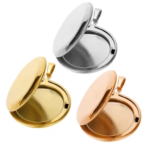 Colgantes de relicario redondo de acero inoxidable pulido en colores oro, plata y rosa