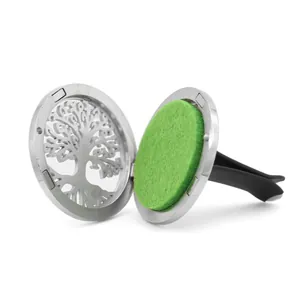 38mm stainless steel car aromatherapy vent clip with tree of life design and green felt pad