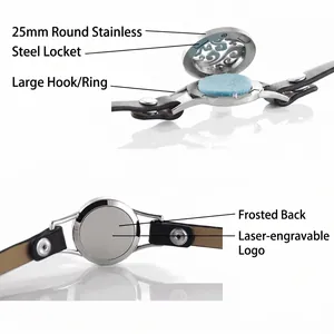 Bracelet médaillon diffuseur d'aromathérapie en acier inoxydable 25mm en cuir noir