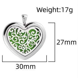 Hartvormige roestvrijstalen aromatherapie diffuser ketting met hol patroon, 30mm x 27mm