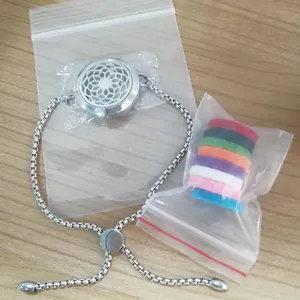 Stainless steel aromatherapy diffuser bracelet set with colorful felt pads and slider chain