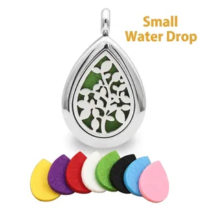 Stainless Steel Aromatherapy Essential Oil Diffuser Necklace Tree Of Life Teardrop Hollow Locket Pendant With Felt Pads Jewelry