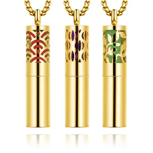 Set van drie gouden roestvrijstalen aromatherapie parfumflesje kettingen met hol patroon