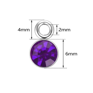 Colgante de piedra natal violeta de 6mm con bisel de acero inoxidable para joyería DIY