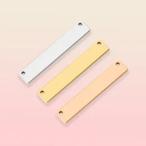 Stainless Steel Blank Bar Pendant Two Holes Mirror Polished Rectangular Metal Tags DIY Jewelry Findings Accessories For Engraving