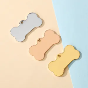 Bone Shape Stainless Steel Pet ID Tag Mirror Polished DIY Dog Tag Engravable Name Plate For Dogs Cats Pet Accessory
